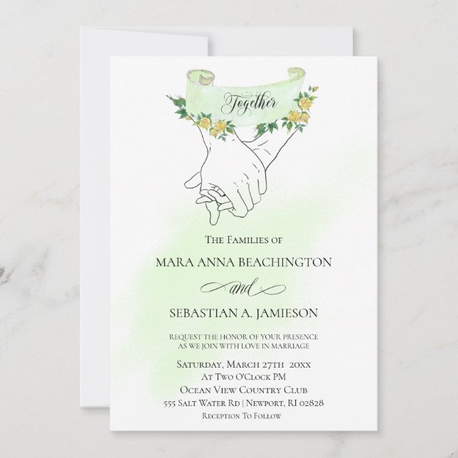 Invitation *~* Roses Jaunes tenant les mains Romantique moder (Devant)