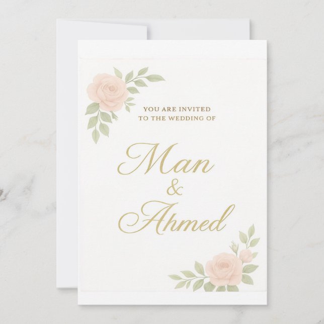 Invitation Roses Luxueuses Blanches et Roses Pâle (Devant)