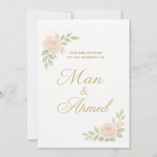 Invitation Roses Luxueuses Blanches et Roses Pâle