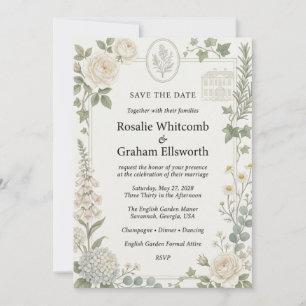 Invitation Roses neutres, Hydrangeas, Digitaires, Camomille, 