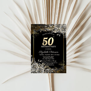 Invitation Roses Noires Élégantes, Lumières 50e Anniversaire 