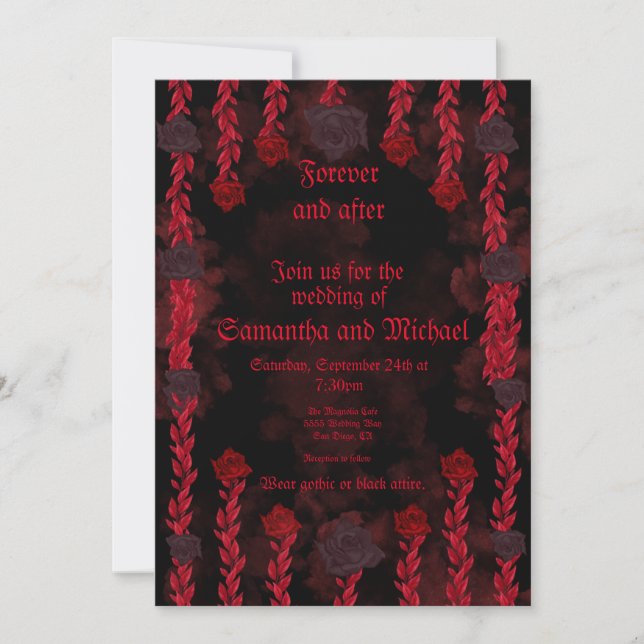 Invitation Roses noires et rouges gothiques personnalisables  (Devant)