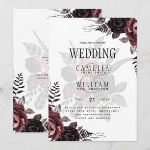 Invitation Roses noirs de Bourgogne foncée Mariage automne hi