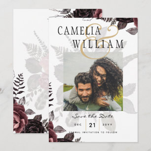 Invitation Roses noirs de Bourgogne foncée Mariage automne hi