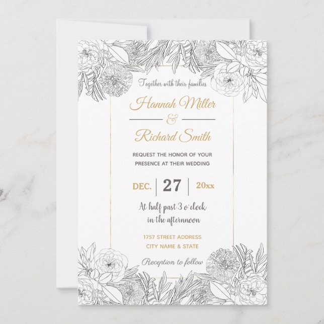 Invitation Roses noirs et fleurs de Marigold (Devant)