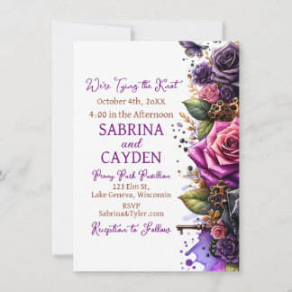 Invitation Roses noirs et violets Steampunk Mariage gothique