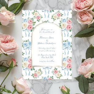 Invitation Roses pastel rose, blanches et bleues & Arche de r