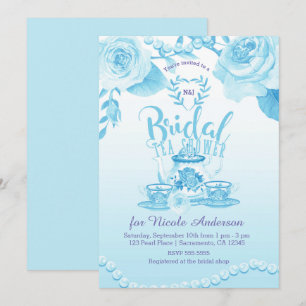 Invitation Roses & Perles Elégante Bleue Douche Thé Bridal