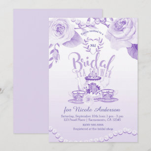 Invitation Roses & Perles Élégante Douche à thé violet
