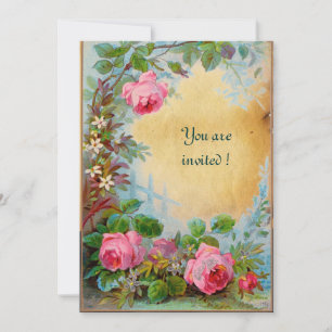Invitation ROSES PINK & JASMINS parchemin