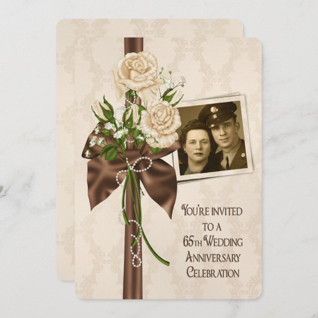 Invitation Roses pour les 65 ans de mariage (Devant / Derrière)