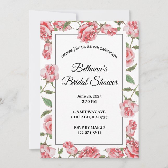 Invitation Roses & Romance : Une fête de la Fête des mariées (Devant)
