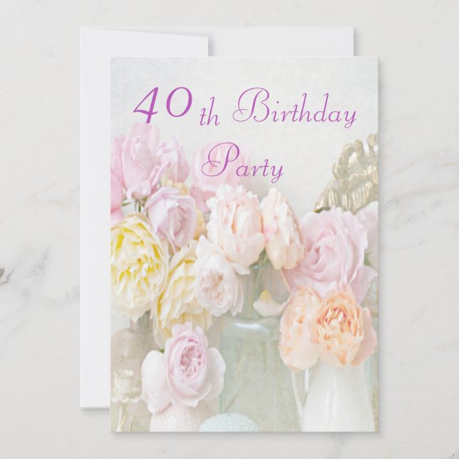 Invitation Roses romantiques à la fête du 40e anniversaire de (Devant)