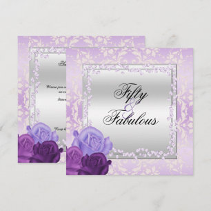 Invitation Roses romantiques, diamants et Damas Fabuleux 50