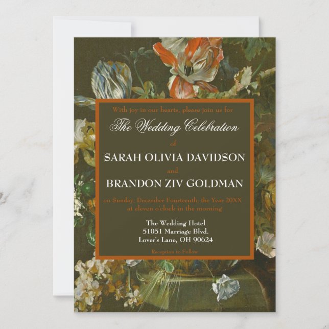 Invitation Roses Romantiques Sombres Antiques Tole Mariage (Devant)