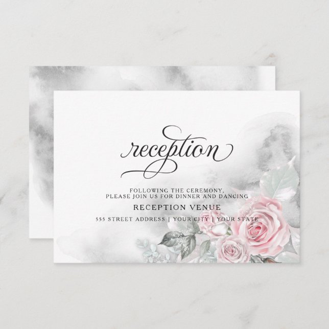 Invitation Roses rose chatoyantes BarefootBride™ (Devant / Derrière)