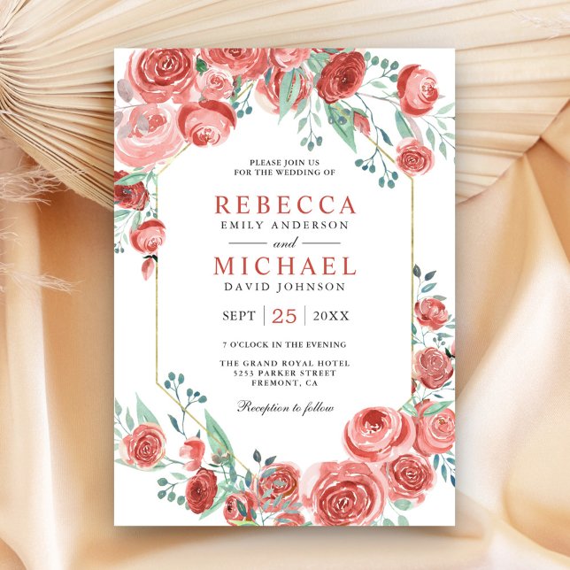 Invitation Roses rose corail moderne Mariage floral (Créateur téléchargé)