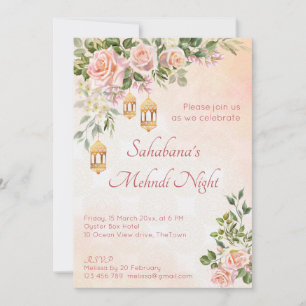 Invitation Roses rose crème pastel aux lanternes marocaines