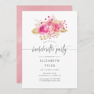 Invitation Roses rose et or Aquarelle Bachelorette