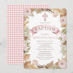 Invitation Roses rose   Herbes séchées Flora Girl Baptism