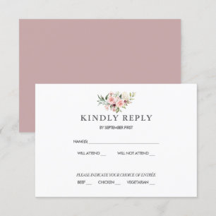 Invitation Roses rose romantique Mariage Rose Dusty RSVP