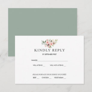 Invitation Roses rose romantique Mariage RSVP Réponse verte