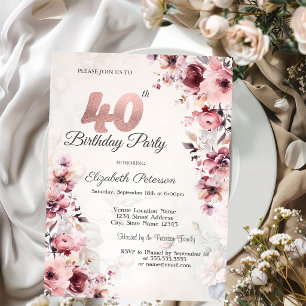 Invitation Roses rose saumon 40e anniversaire 