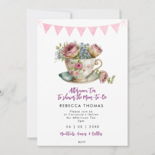 Invitation roses roses après-midi thé baby shower