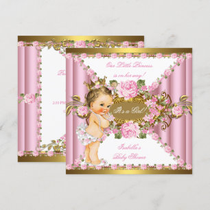 Invitation Roses roses blanches couronne princesse bébé Showe