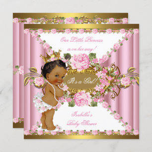 Invitation Roses roses blanches Gold Princesse Baby shower et