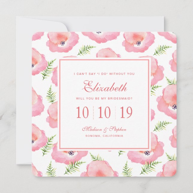 Invitation Roses roses de Boho Floral Aquarelle - Bridesmaid (Devant)