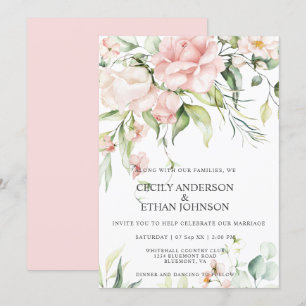 Invitation Roses roses et Eucalyptus Mariage de dos rose