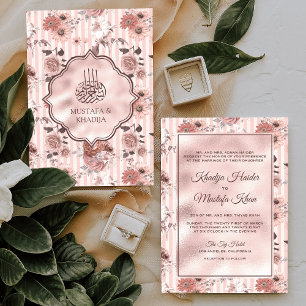Invitation Roses roses et rayures roses et Mariage musulman f