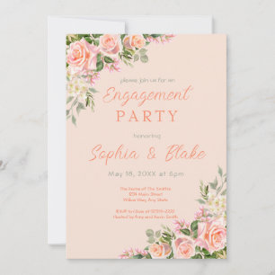 Invitation Roses roses et verdure   Peach Engagement Party