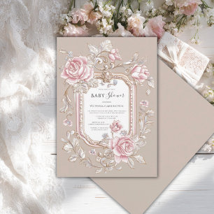 Invitation Roses roses florales beige vintage Baby Shower
