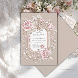 Invitation Roses roses florales beige vintage douche de maria
