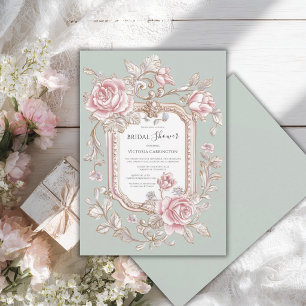 Invitation Roses Roses Florales Sauge Vert Vintage Lavage Nup