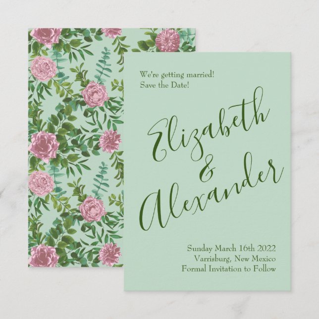 Invitation Roses roses Jardin Printemps Mariage (Devant / Derrière)