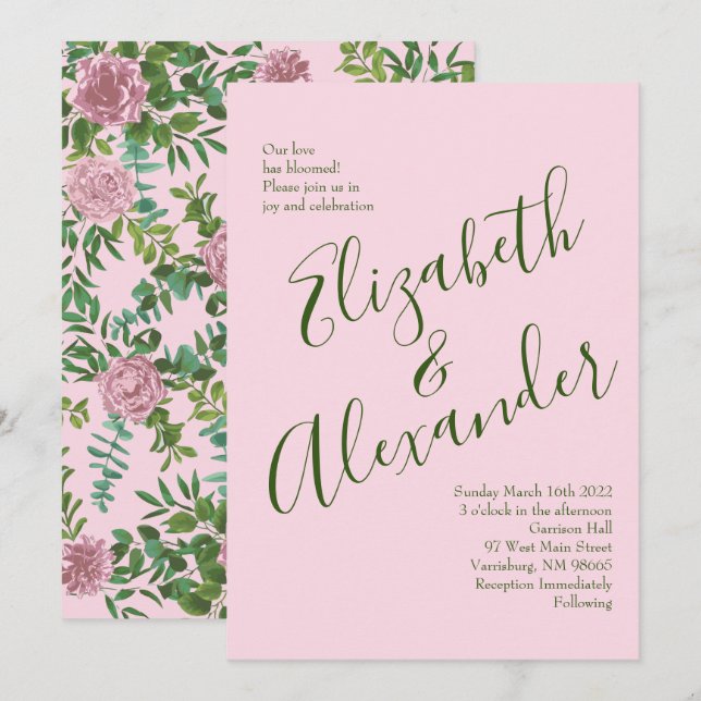 Invitation Roses roses Jardin Printemps Mariage (Devant / Derrière)