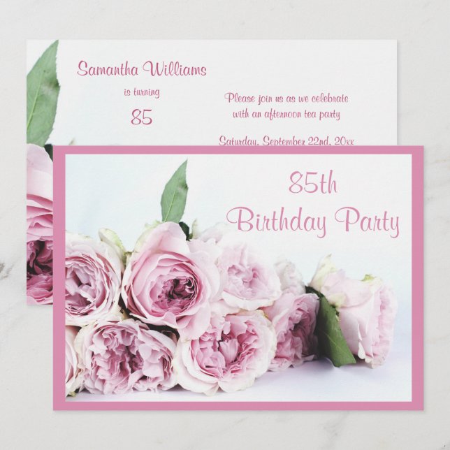 Invitation Roses roses romantiques 85e anniversaire (Devant / Derrière)
