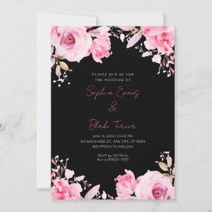 Invitation Roses roses romantiques rose Mariage noir d'été