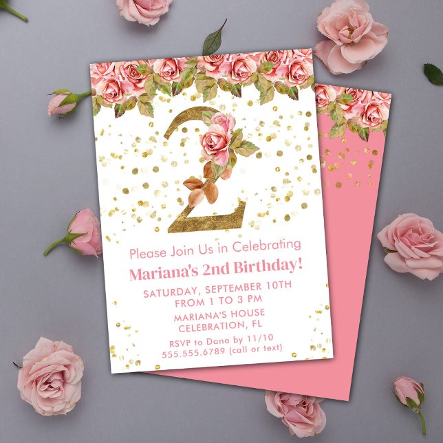 Invitation Roses roses rose Floral 2e fête d'anniversaire (Créateur téléchargé)