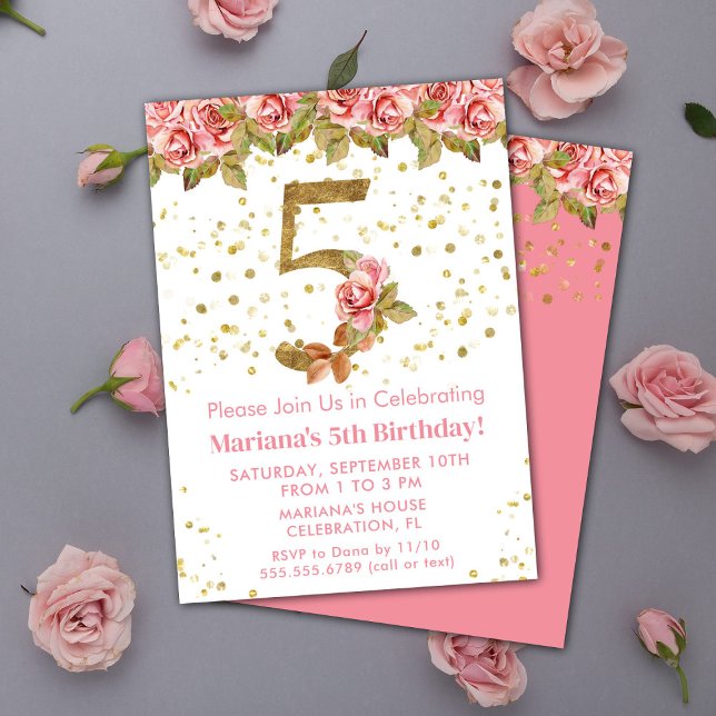 Invitation Roses roses rose Floral 5e fête d'anniversaire (Créateur téléchargé)