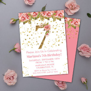 Invitation Roses roses rose Floral 7e fête d'anniversaire