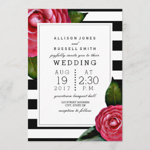 Invitation Roses roses rose Floral Noir + Blanc Mariage en ba