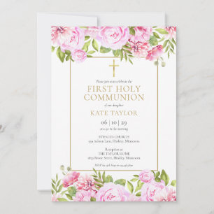 Invitation Roses roses rose Floral Première Communion sainte