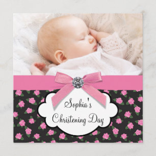 Invitation Roses roses roses Baby Girl Photo Christening