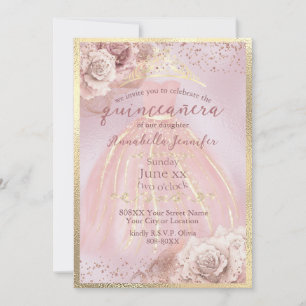 Invitation Roses roses roses blanches et Quinceañera or