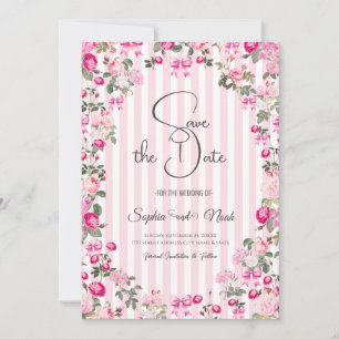 Invitation Roses Roses Roses Coquette Ruban Rayures