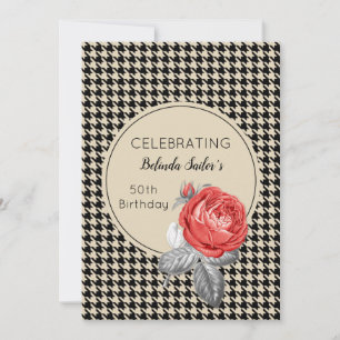 Invitation Roses roses roses et conception de houndstooth fêt